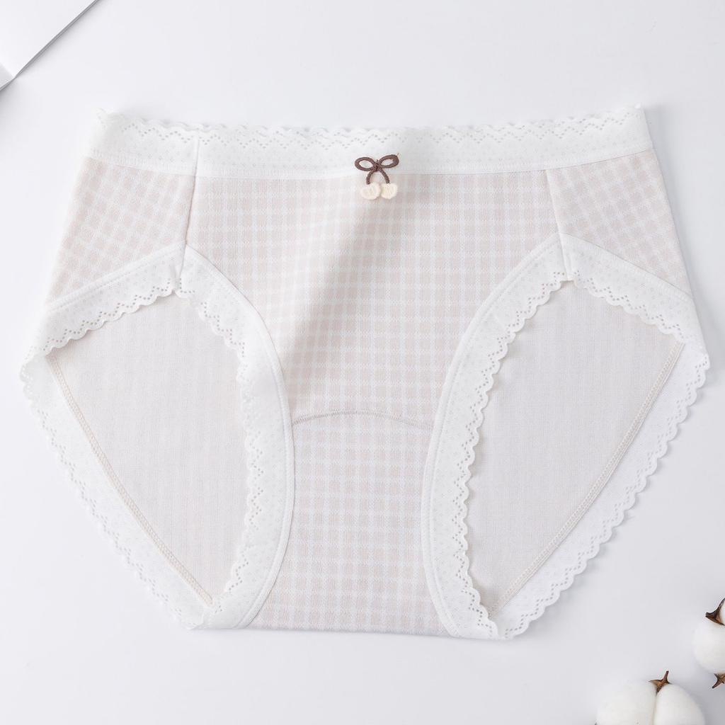 Girls Spring and Summer Cream Lattice Bubble Stripe Sweet No Trace Antibacterial Crotch Waist Triangle Briefs