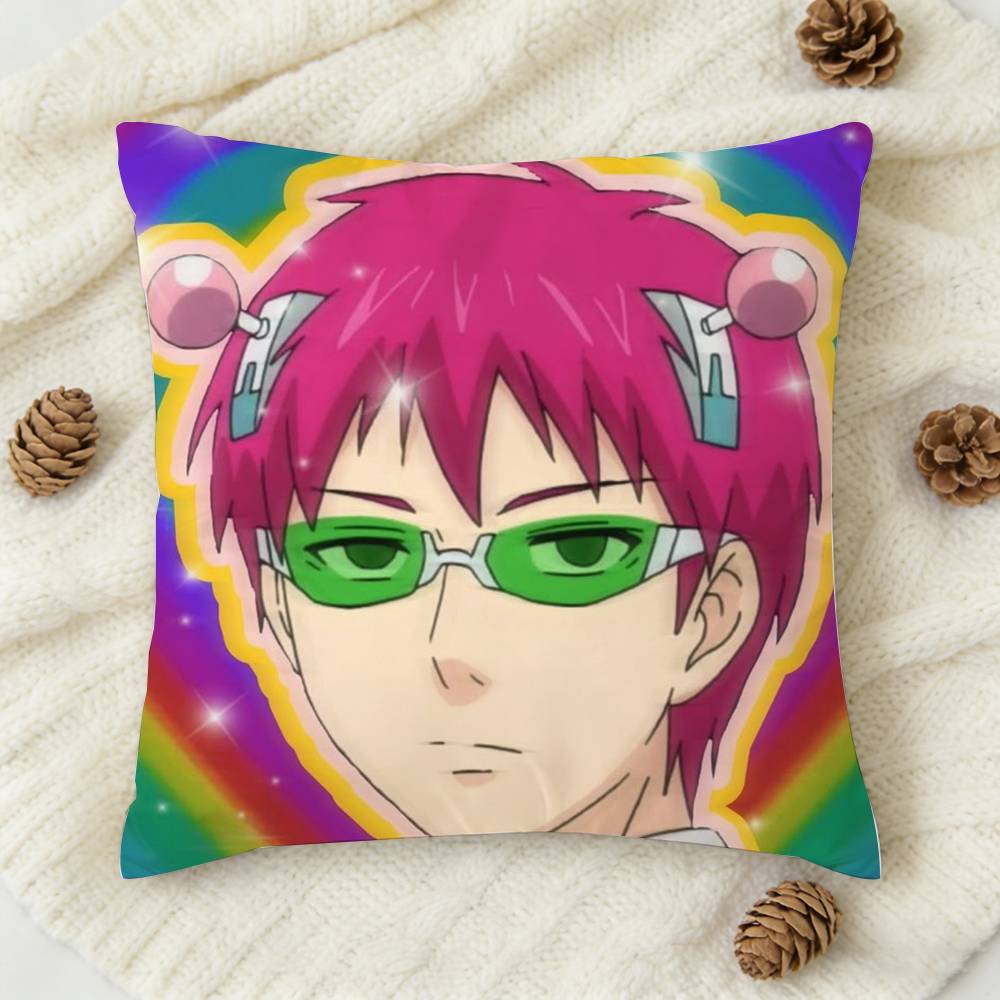 Anime Saiki K Animals Funny Doublesided Printed Square Decorative Cushion Cover for Sofa Living Room Home Decor