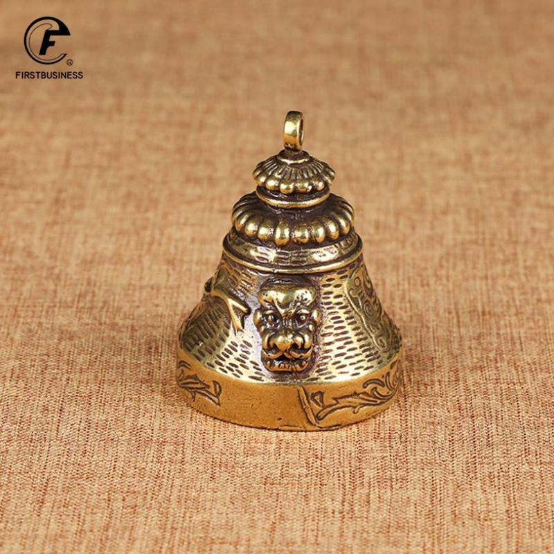 Brass Pure Double Face Lion Doorbell Antique Copper Tibetan Buddhism Pestle Bells Home Decor Ornaments for Living Room Gifts