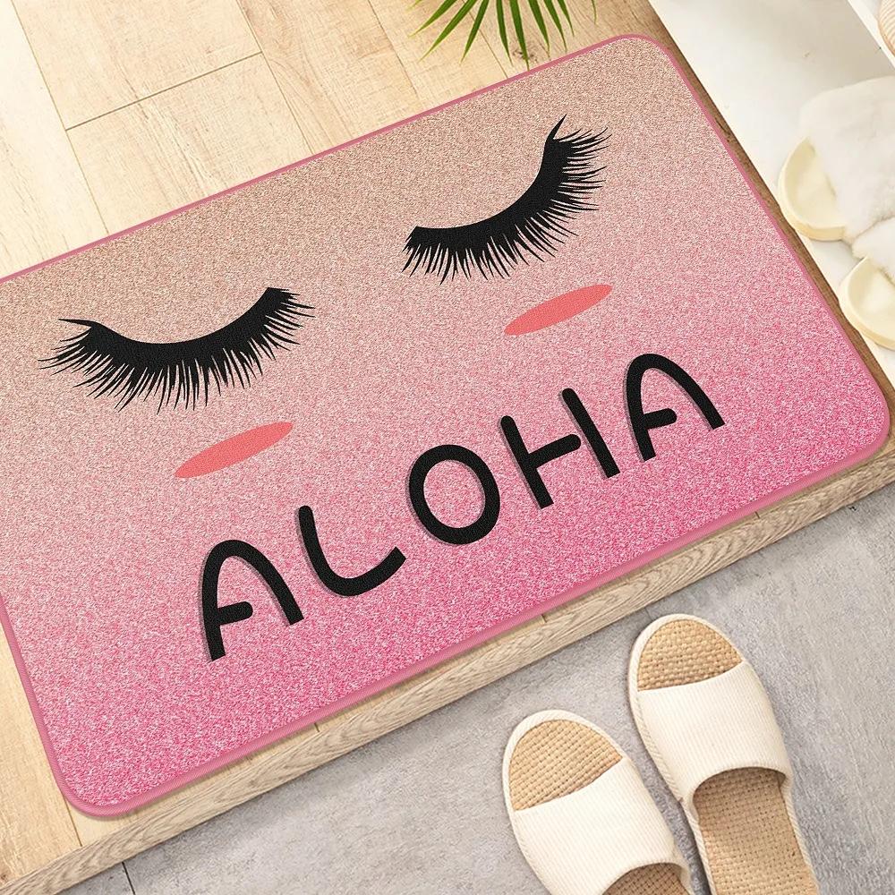 Welcome Eyelash Doormat Pink Glitter Eye Print Non Slip Washable Floor Mat for Home Entrance Hallway Decor
