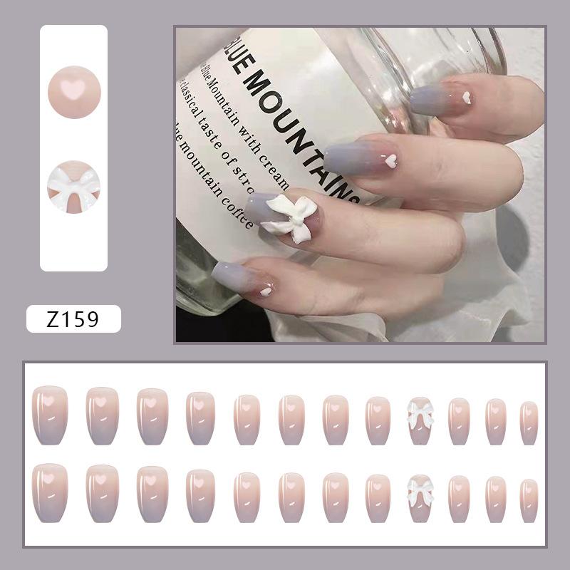 

Искусственные ногти Дымка с градиентом, длинный бант, нейл-арт, носимые ногти