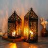 Premium Moroccan Metal Lantern & Hollow Projection Iron Candle Holder Set for Holiday Table and Home Decor