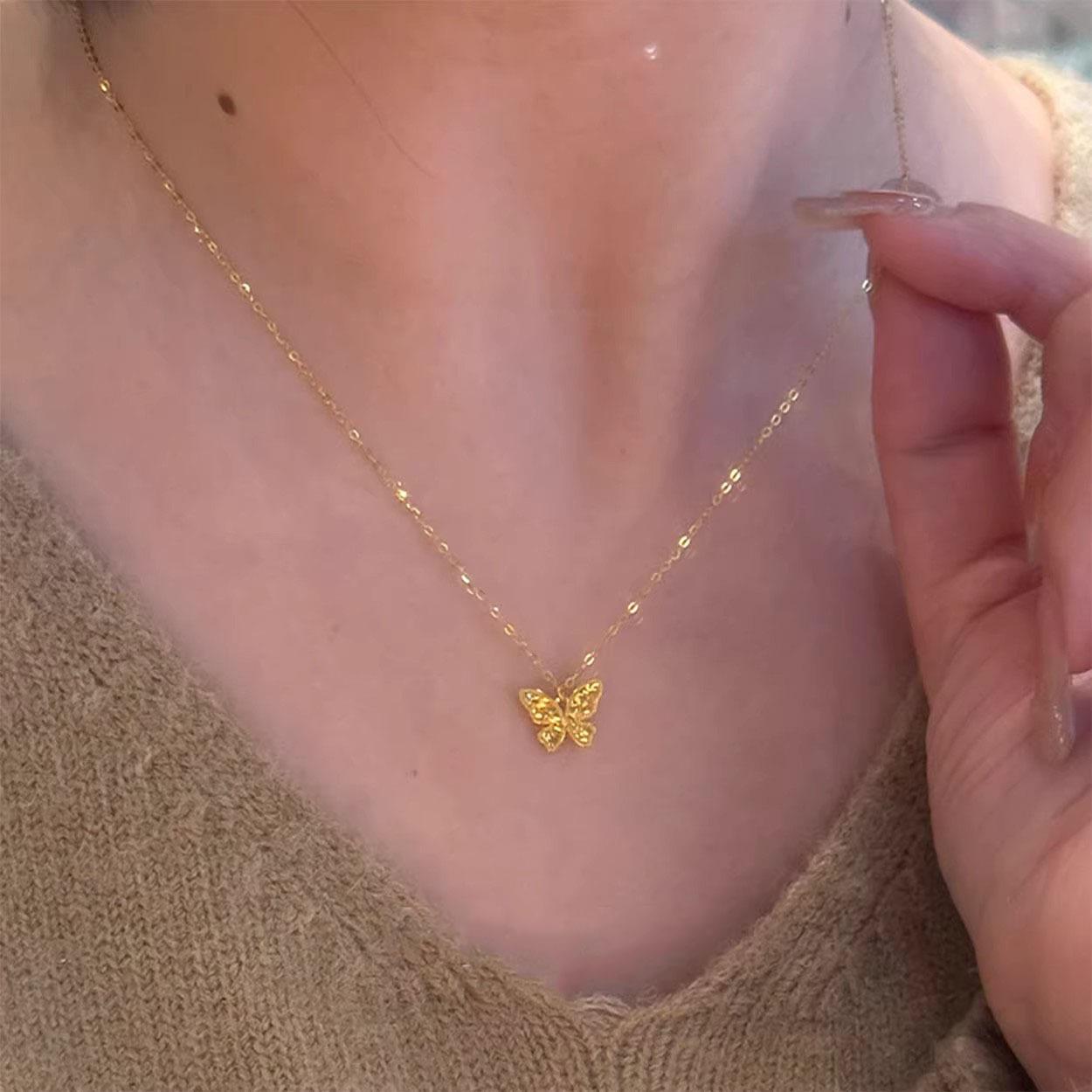 Golden Fish Scale Butterfly Necklace - Women s Light Luxury Choker 2025 Style, High-End Collarbone Chain.