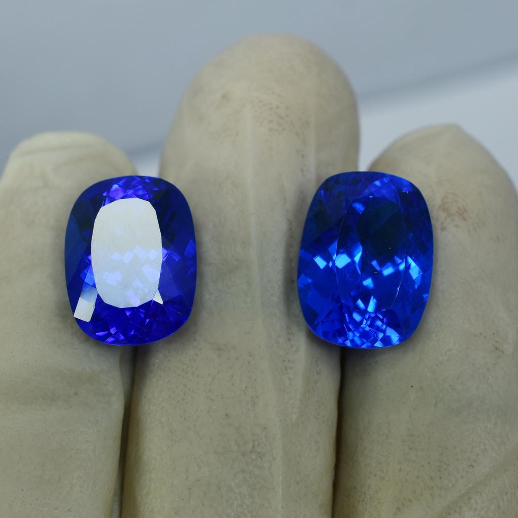 Natural Blue Tanzanite Loose Gemstone Cushion Cut 21.05 Ct Pair for Jewelry Making and Crafts