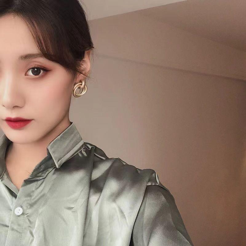 Summer Minimalist Round Metal Geometric Design Stud Earrings for Women, Simple Casual Vintage Dainty Jewelry for Women