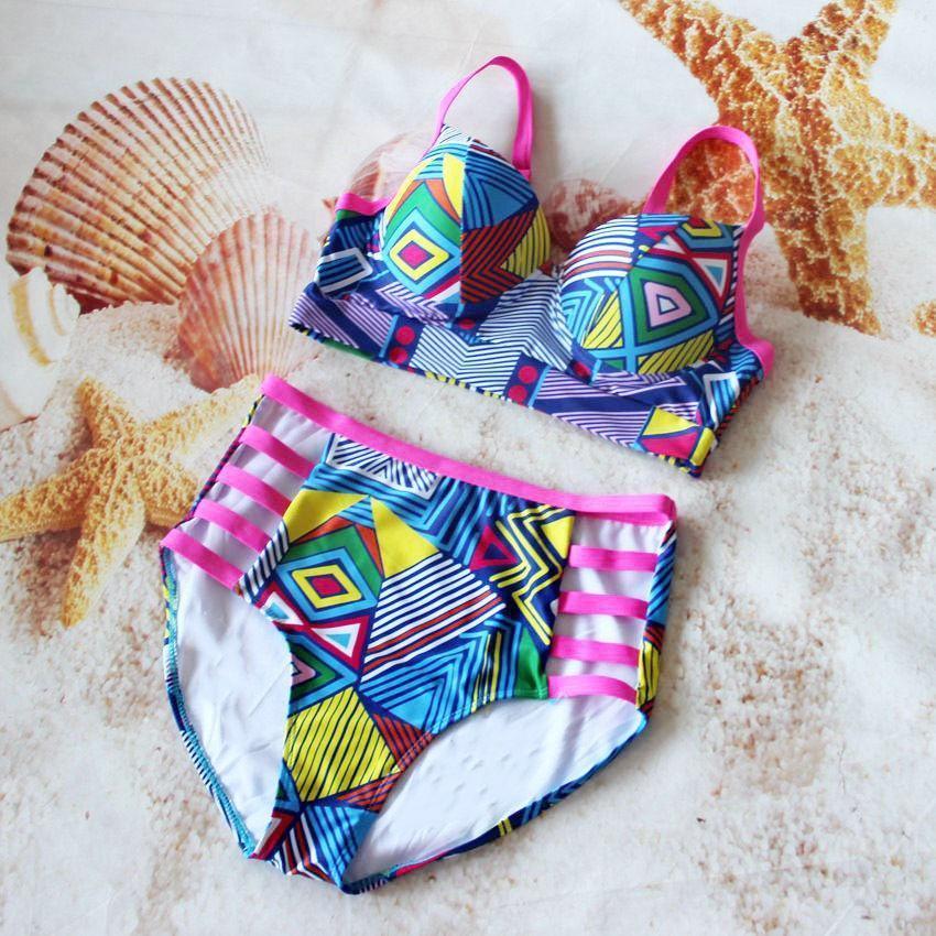 Stylish Women Push Up Padded Plus Size Bikini Set With High Waist Design For Comfort