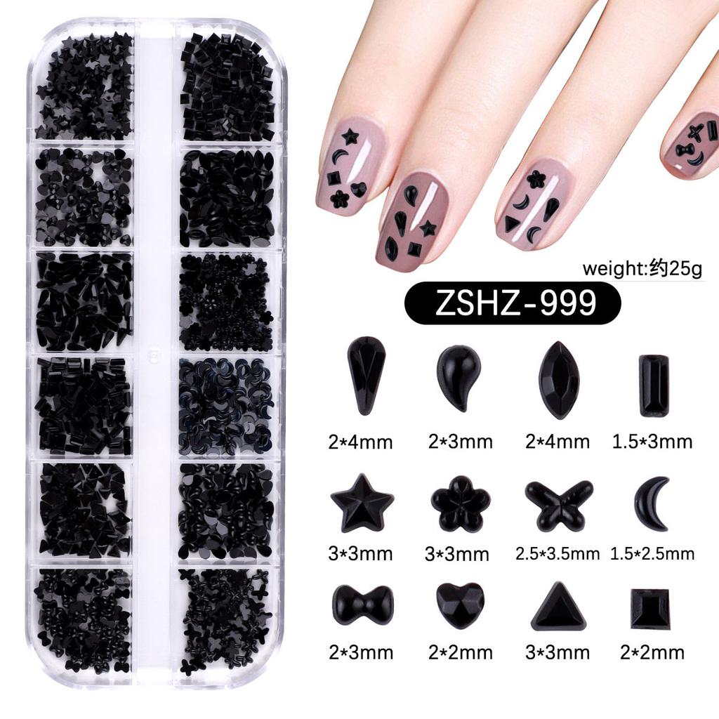 Nail Art Schmuck 12 Gitter Silber Mini Speziell geformter Diamant Acryl Stern Liebe Wassertropfen Schleife Gemischt Flachboden Diamant