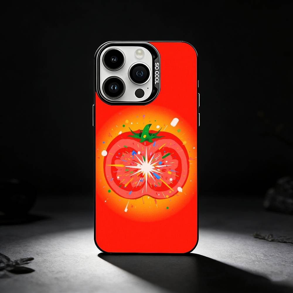 Ins cute Tomatoes Phone Case For iPhone 17,16,15,14,13,12,11 Plus,Pro Max,XS,Colored silver phone case