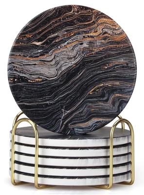 HUACHENG Conjunto Elegante de 6 Porta-Copos de Cerâmica com Padrão de Mármore, Resistentes ao Calor, Verso Protetor de Cortiça, Apoio para Copo/Caneca/Chá, Absorventes de Água,