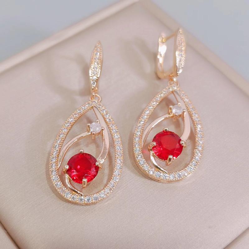 Korean Trendy Zircon Drop Shape Drop Earrings for Women Fashion Gold Color Earring Jewelry Party Accessories