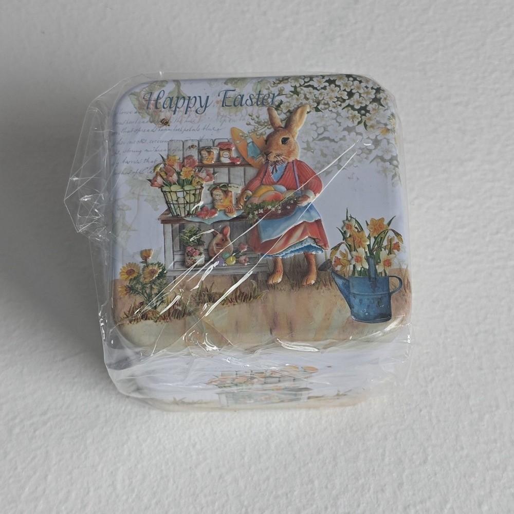 Square Shape Easter Party Decor Iron Material Easter Egg Box Rabbit Tin Storage Box  Candy Storage