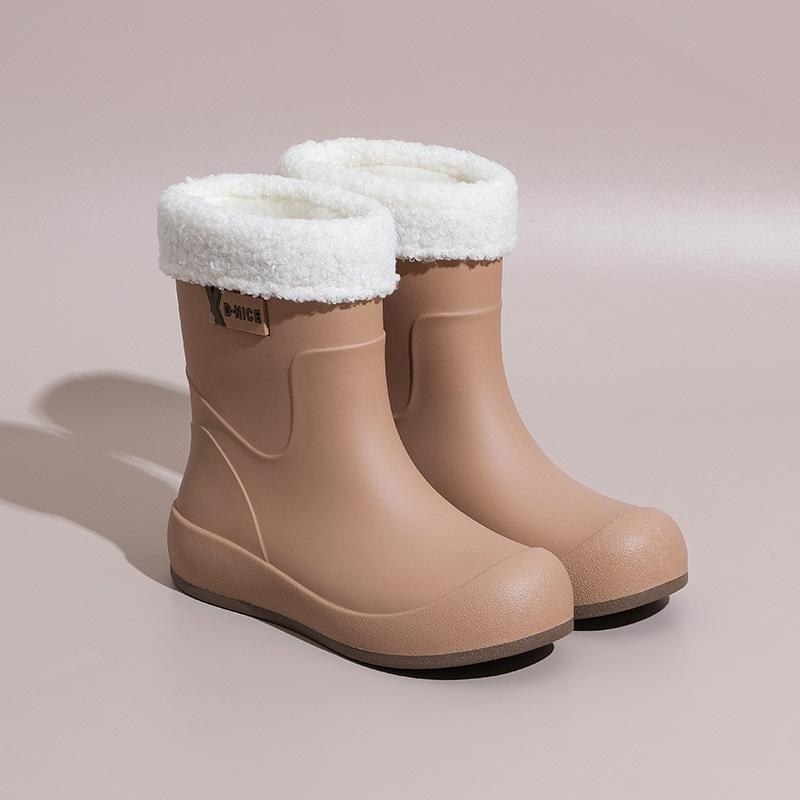 Four Seasons Rain Shoes Women's Waterproof and Non-slip Water Shoes Medium Tube Rain Boots Fashion Rubber Shoes Outside Kitchen Shopping Work Shoes