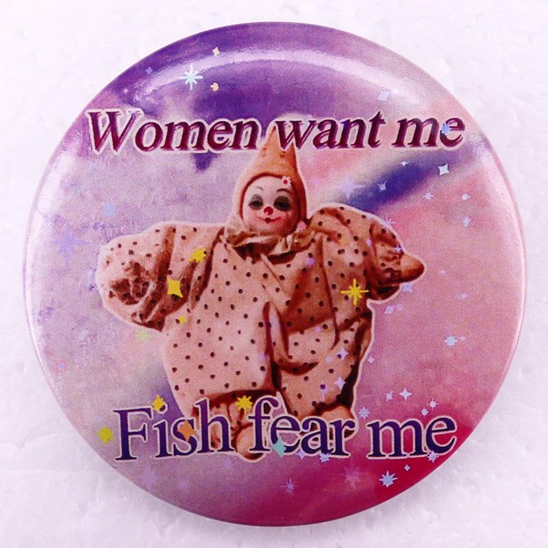 Fish Fear Me Women s Brooch Tinplate Badge Pin