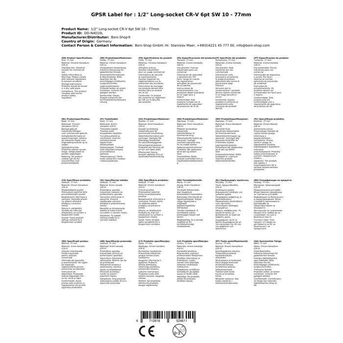 1/2 Inch Long Socket Cr-V : Robustness and Precision