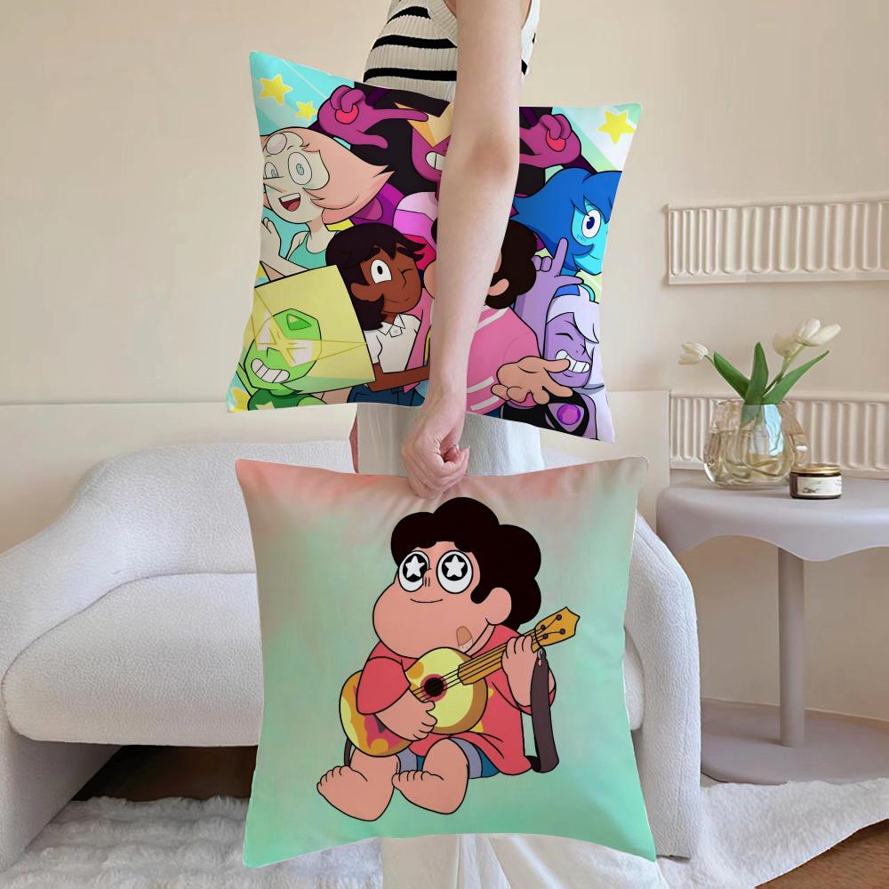 Kwaii Anime S-Steven U-Universe Cushion Cover Pillowcase Short Plush Invisible Zipper Room Sofa Cushion Cover