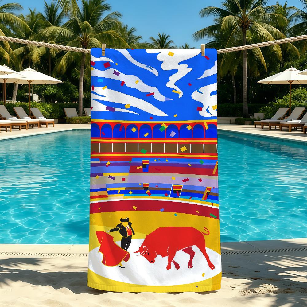 Bullfighting Spanish Towel For Outdoor Camping Beach Towel Super Absorbent Quick-Drying Summer Towel