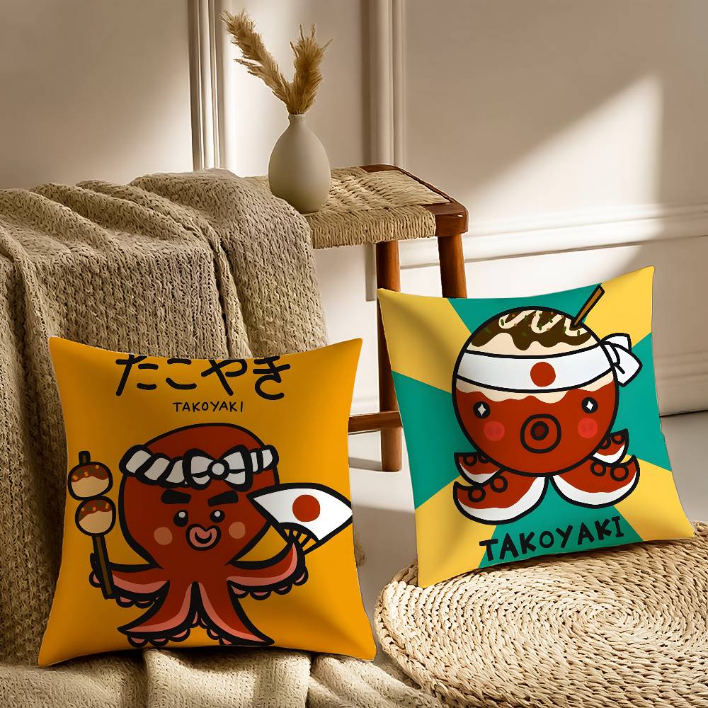 Cartoon Japanese Takoyaki Food Pillow Case Printed Brushed Fleece Pillow Baby Skin-Touch Eco-Friendly Dye-Sublimat