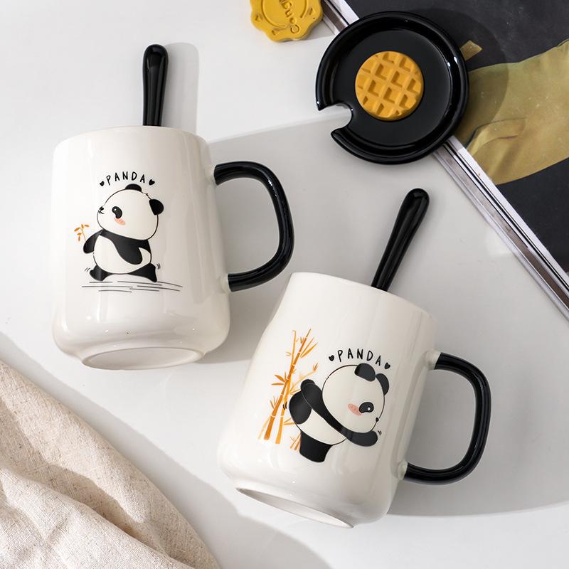 Panda Ceramic Mug with Lid and Spoon - Creative Gift for Home, Office, or Student