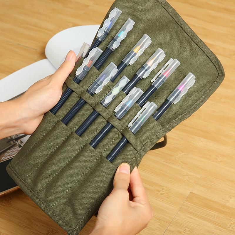 Pen Roll Durable Canvas Brush Bag Artist Draw Pen Watercolor Wrap Oil Paint Brush Cases Holder Portable Storage Box Stationery