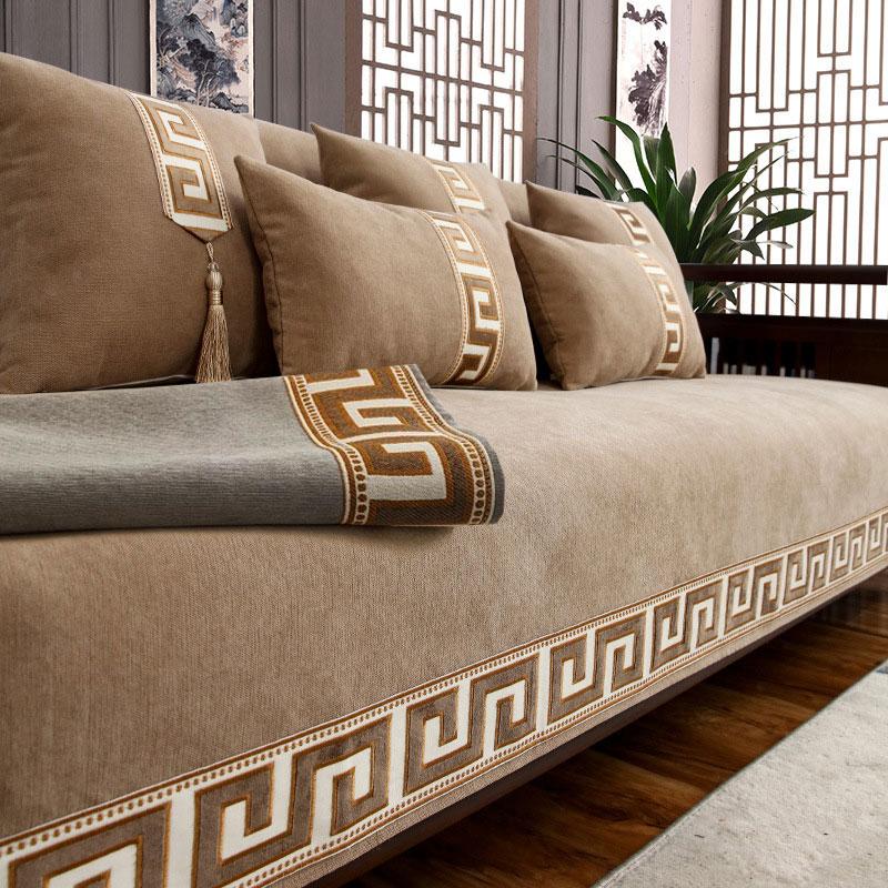 Four Season Universal Anti Slip Sofa Cushion Sofa Bed Combination Sofa Cover Chenier Chinese Style Dust-proof Couch Mat Decor
