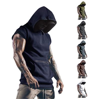 Men Sleeveless Hoodie Casual Vest Solid Color Sports Tank Top Lightweight Muscle Fit Gym Training Sleeveless Pullover Hoodie