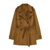 Womens Commuter Belted Faux Suede Trench Coat Solid Color Mid-Length Outerwear