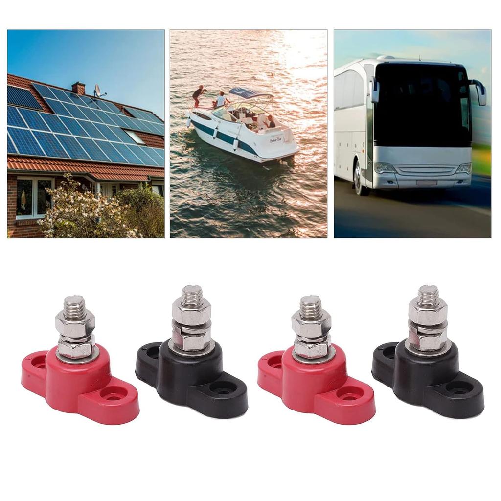 4 Pcs Battery Power Distribution Terminal Blocks Red Black Single Stud Ground Insulated Junction Post 12V 24V for Car
