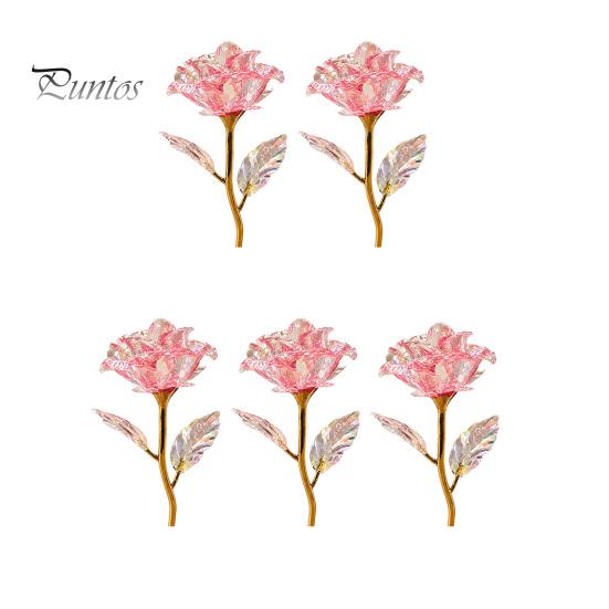 Exquisite Translucent Flower Colorful Rainbow Artificial Rose Flower, Faux Crystal Forever Preserved Transparent Pink Petals Eternal Gifts for Grandma 5pcs