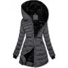 Women's Long Sleeve Hooded Zipper Pockets Parkas Mid-length Cotton Clothes Down Jacket