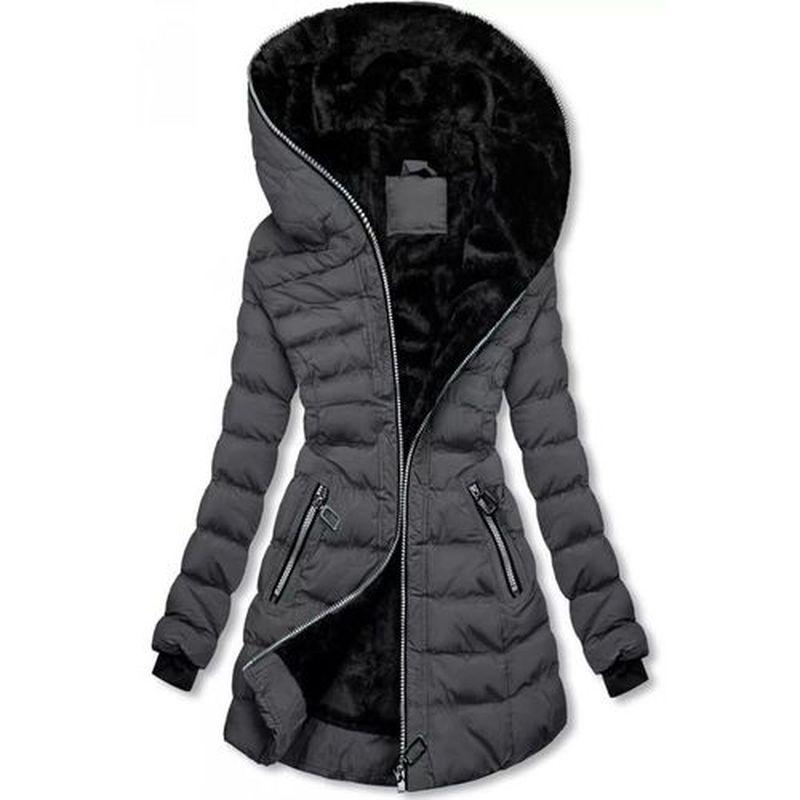 Women's Long Sleeve Hooded Zipper Pockets Parkas Mid-length Cotton Clothes Down Jacket