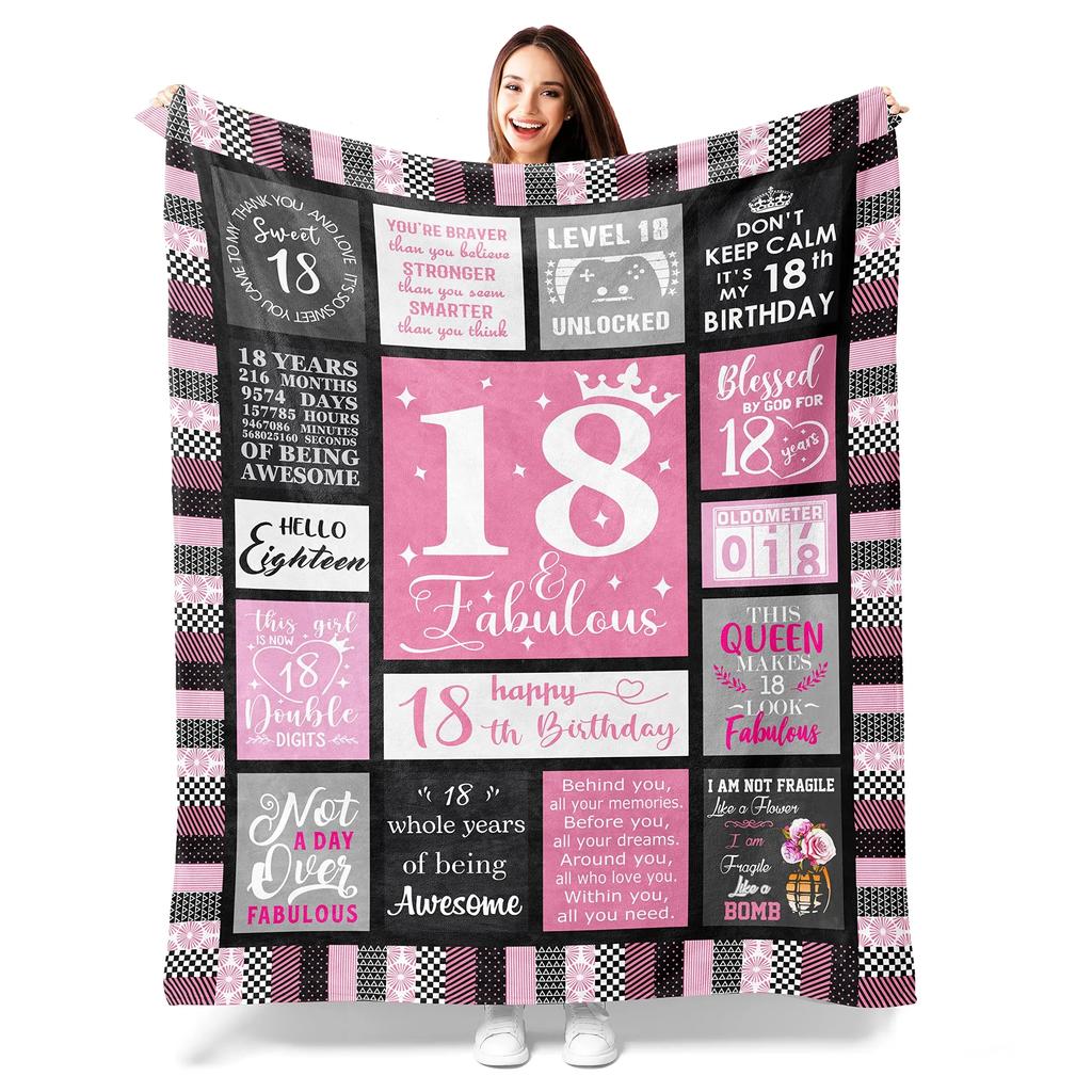18th Birthday Gifts Ideas for Girls-Girls 18th Birthday Decor Blanket-Gift for 18 Year Old Girl-Gifts for Daughter Bestie Sister