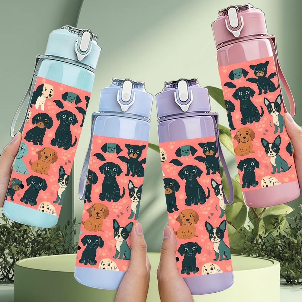 1 PZ Cucciolo di Razza Multi Colore Griglia 750ml Plastica Colorata Borraccia Sportiva Tappo Flip-Top con Cannuccia Anti-perdita Per Sport Ufficio Uso Domestico