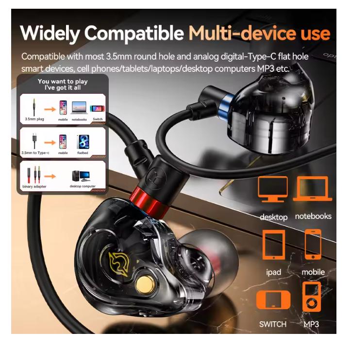 NEW 8D Surround Sound Gaming Earphones Type C&3.5mm Wired In Ear Earbuds Headphones Sports Gamer Headset for Samsung With HD Mic