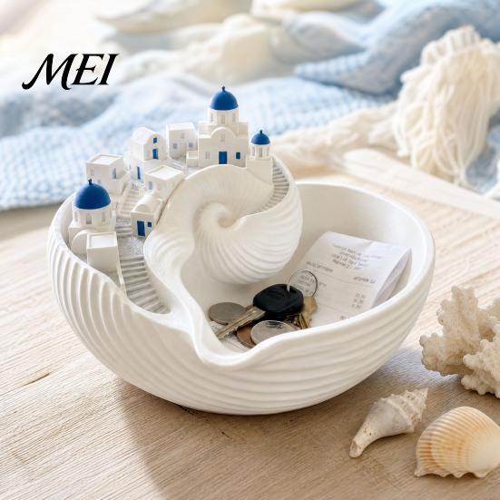 Mini Decorazione Santorini Ciotola Contenitore a Forma di Conchiglia, Vassoio Decorativo da Scrivania, Raffinato Supporto Greco per Anelli e Orecchini, Fascino dell'Isola per Chiavi Gioielli Monete