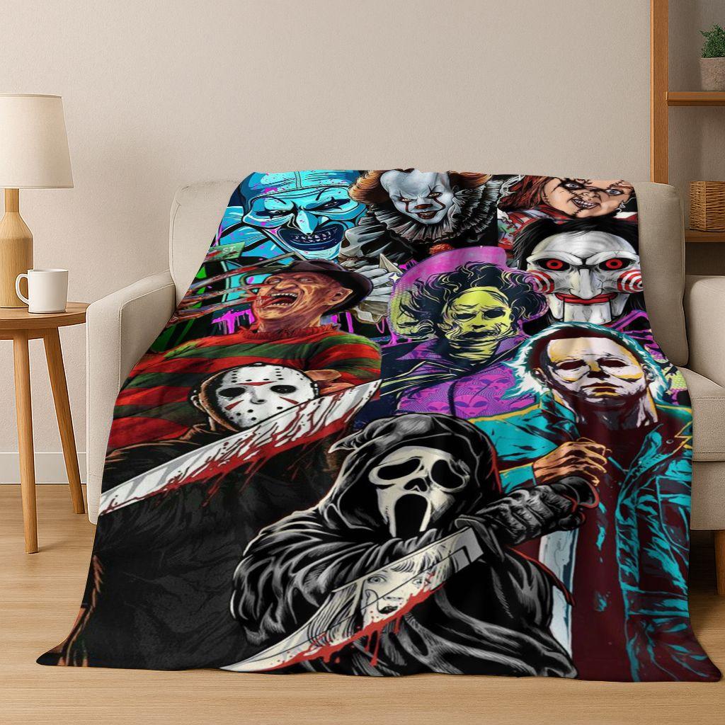 Manta de Franela de Personajes de Terror S-Grito Cara de Fantasma, Manta Suave Acogedora para Hogar Dormitorio Cama Sofá Cubierta de Picnic Regalo para Niños