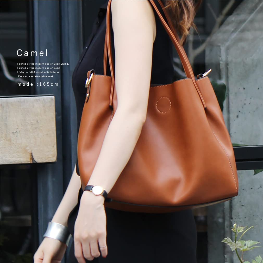 VITAFELICE Tote Bag with Inner Women's 2-Way Bag, vsib-x1581p (Camel)