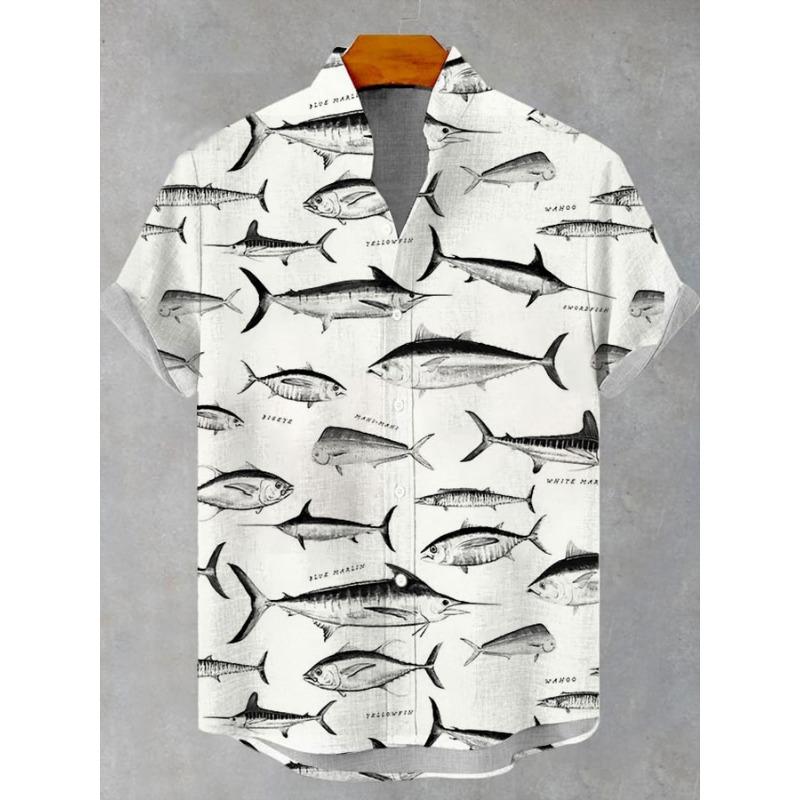 Camicia Casual da Uomo Estiva con Grafica Vita Marina Manica Corta Bottoni Camicie con Revers Top Oversize Camicia Hawaiana Casual