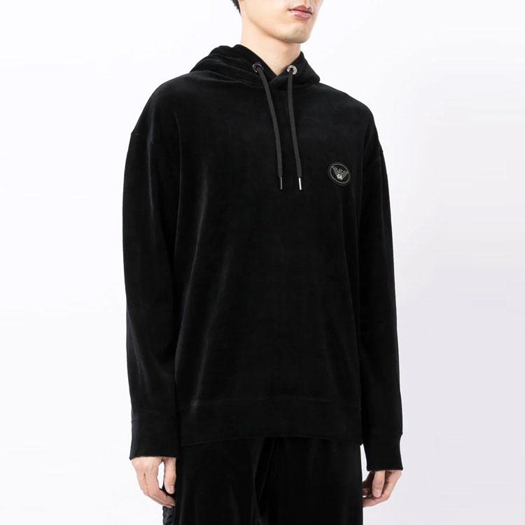 Emporio Armani Velvet Effect Logo Hoodie Men hoodies Black 6K1M89-1JDPZ-0999