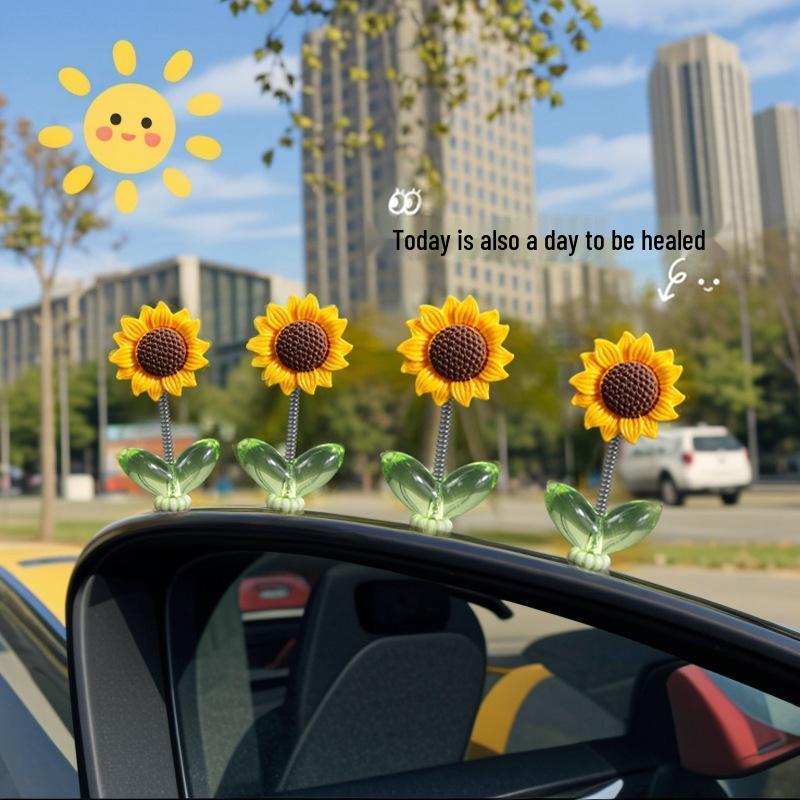 Adorable Swinging Sunflower Car Ornament for Dashboard or Rearview Mirror