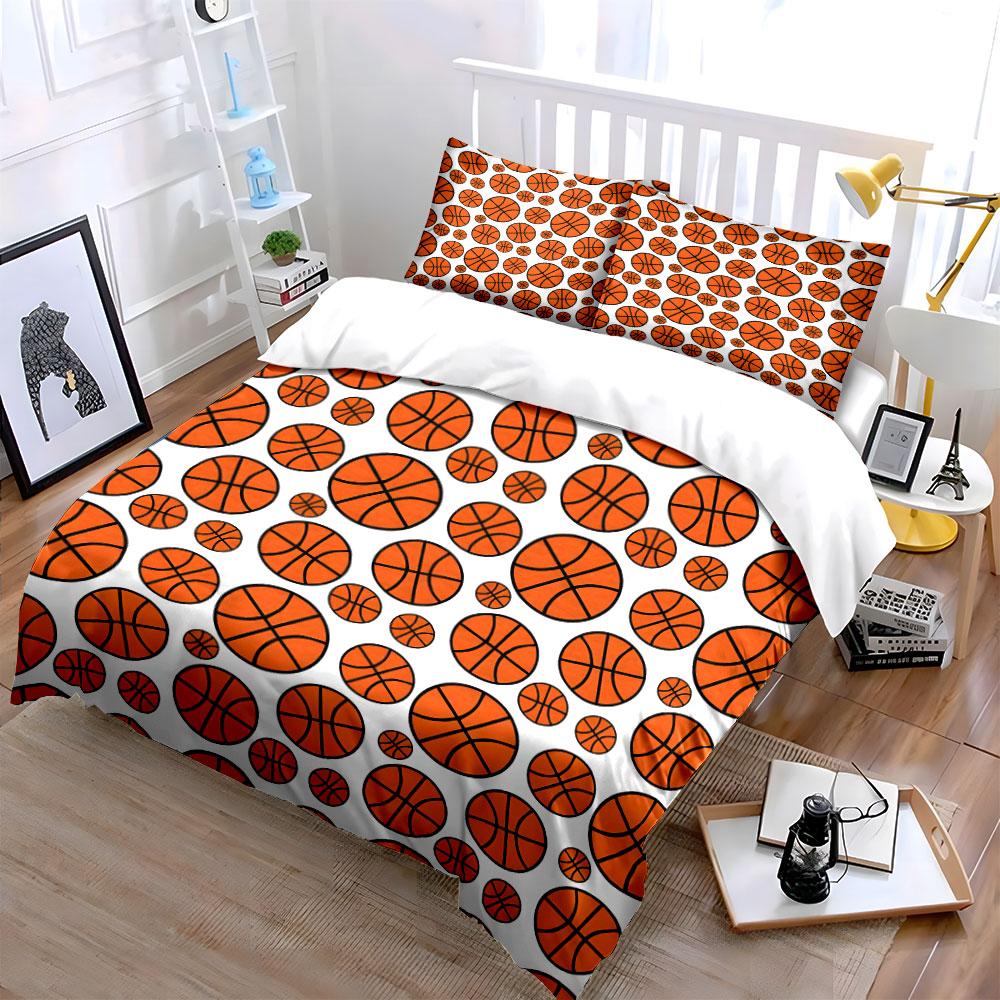 Cartoon Basketball Pattern 3Pcs Bedding Set Soft Microfiber Bed Sheet Pillowcase Set For Sports Fans Boys Bedroom Decor