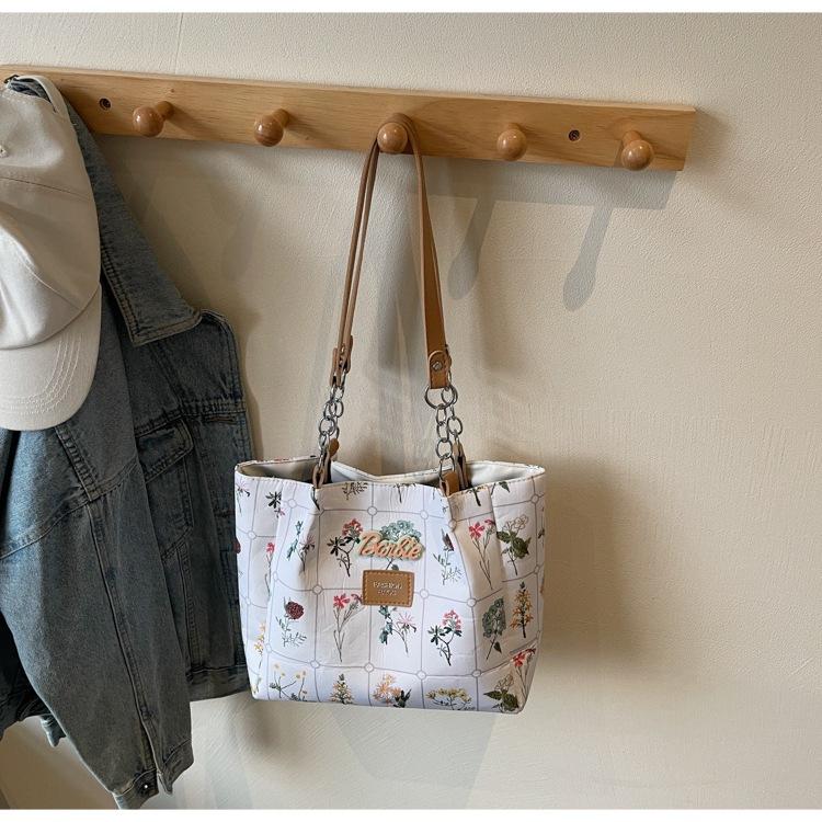 

Сумка большой вместимости женская новая холщовая с принтом на плечо нишевая простая универсальная сумка-тоут белый