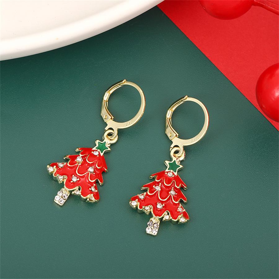 European & American Christmas Jewelry Set: Diamond Stud Earrings & Christmas Tree Necklace