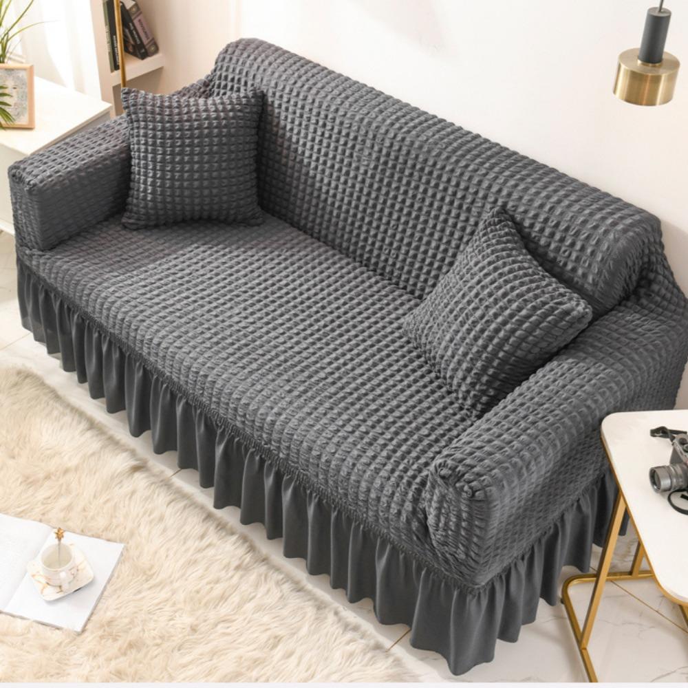Stretch Sofa Cover Full Elastic Universal Skirt Design Anti Slip Cat Proof Bubble Grid All Season Couch Protector