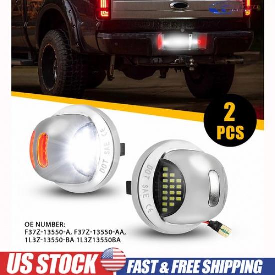 2x Rear Red & White LED License Plate Light Fit Ford F-150 F-250 Lincoln Mark LT