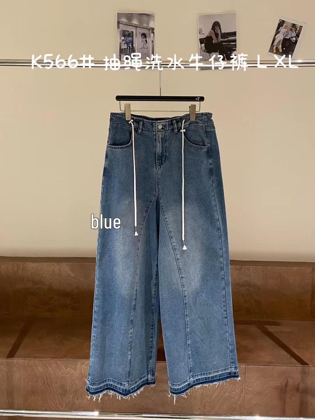 

Женские джинсы с высокой талией в корейском стиле больших размеров с широкими штанинами XL синий