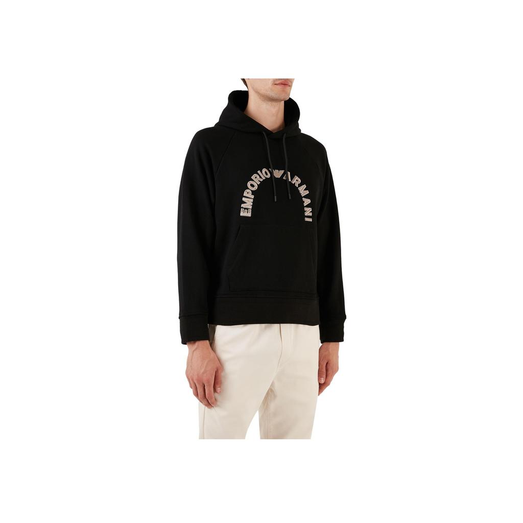Emporio Armani Loose Letter Print Hooded Long Sleeve Sweatshirt Men tops Black 6R1ME9-1JWPZ-00C5