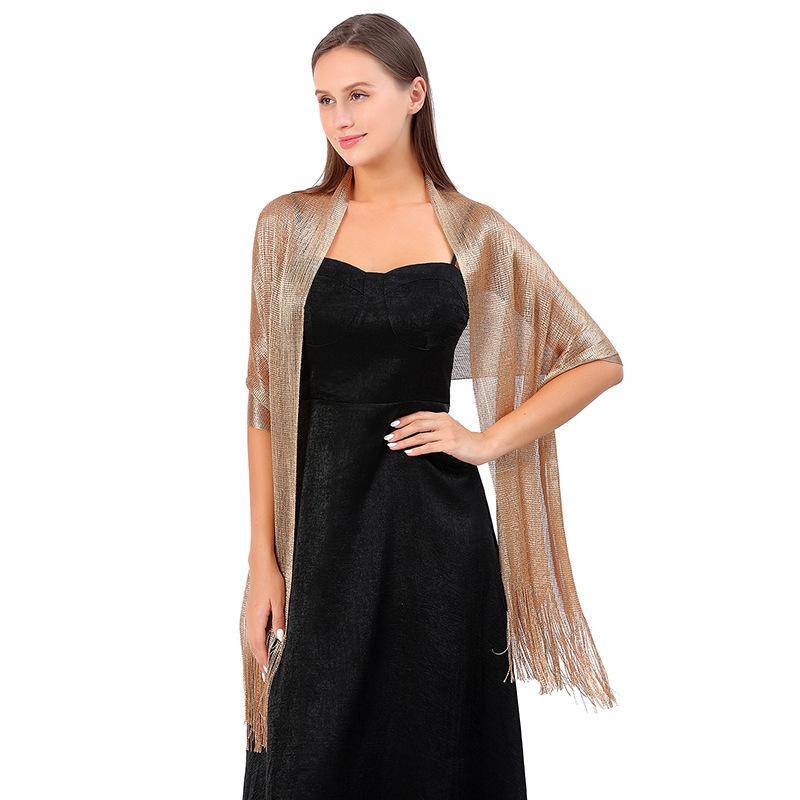 Cross-border Popular Gold and Silver Silk Shawl Flat Scarf Scarf Bridesmaid Dance Wedding Party Evening Dress Shawl Women