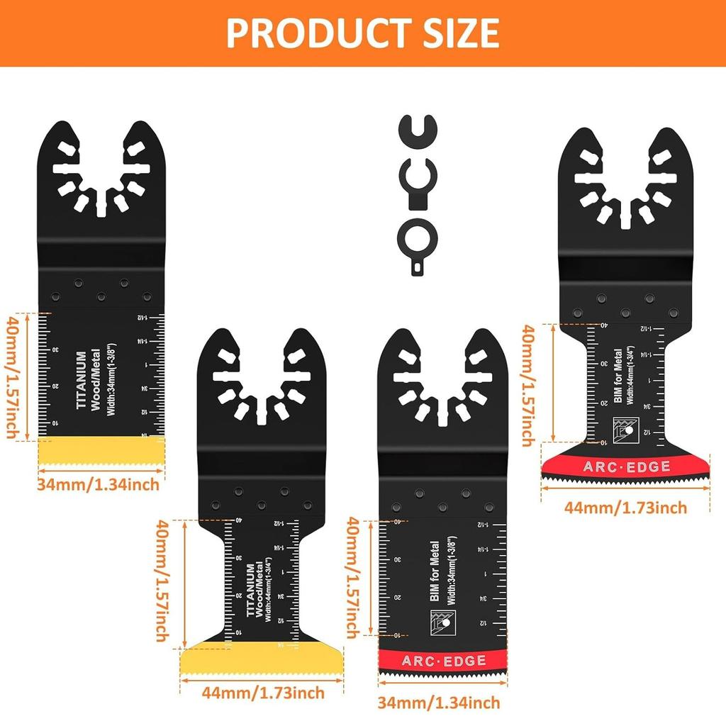 4 PCS Titanium Oscillating Saw Blades, Curved-Edge Multitool Blades for Cutting Hard Material, Metal Nails Wood and Plastic, Oscillating Tool Blades