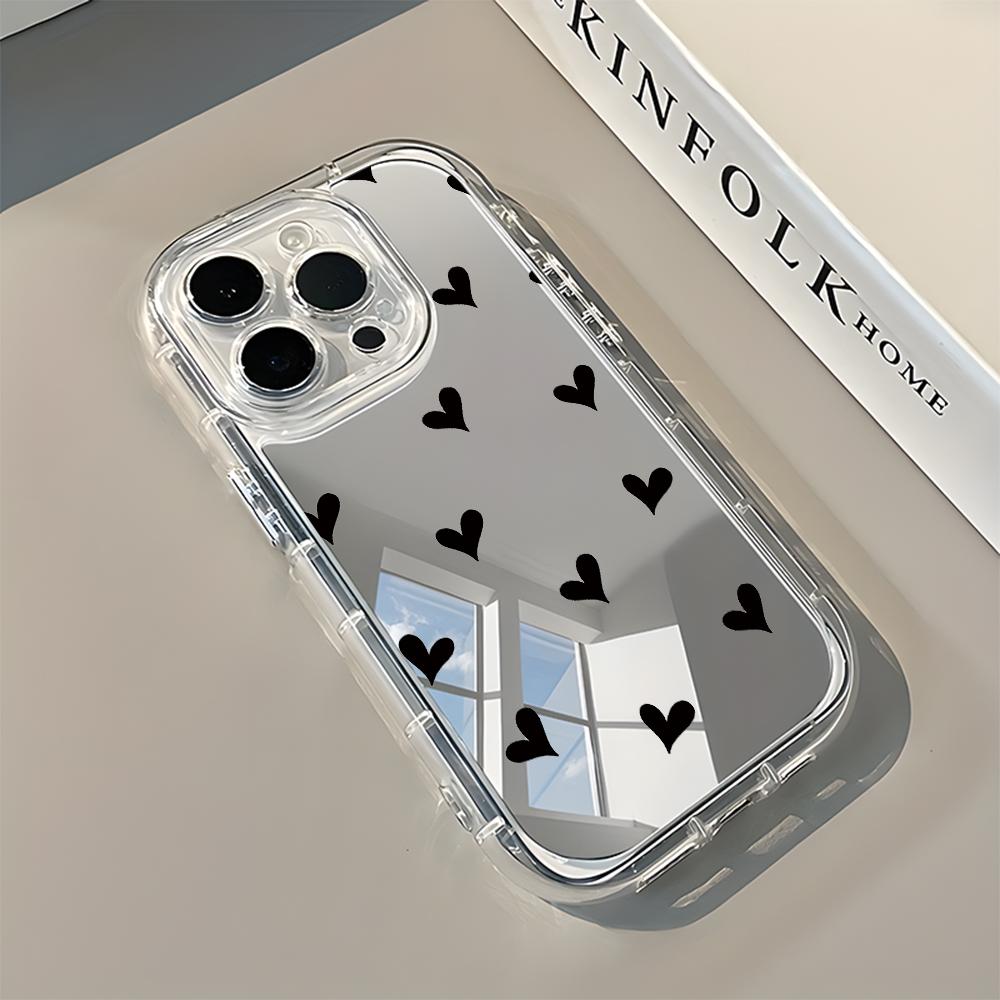 Minimalist Heart Pattern Mirror Soft Phone Case For iPhone 11 12 13 14 15 16 17 Pro Max Air X XR XS 7 8 15 Plus Shockproof Cover