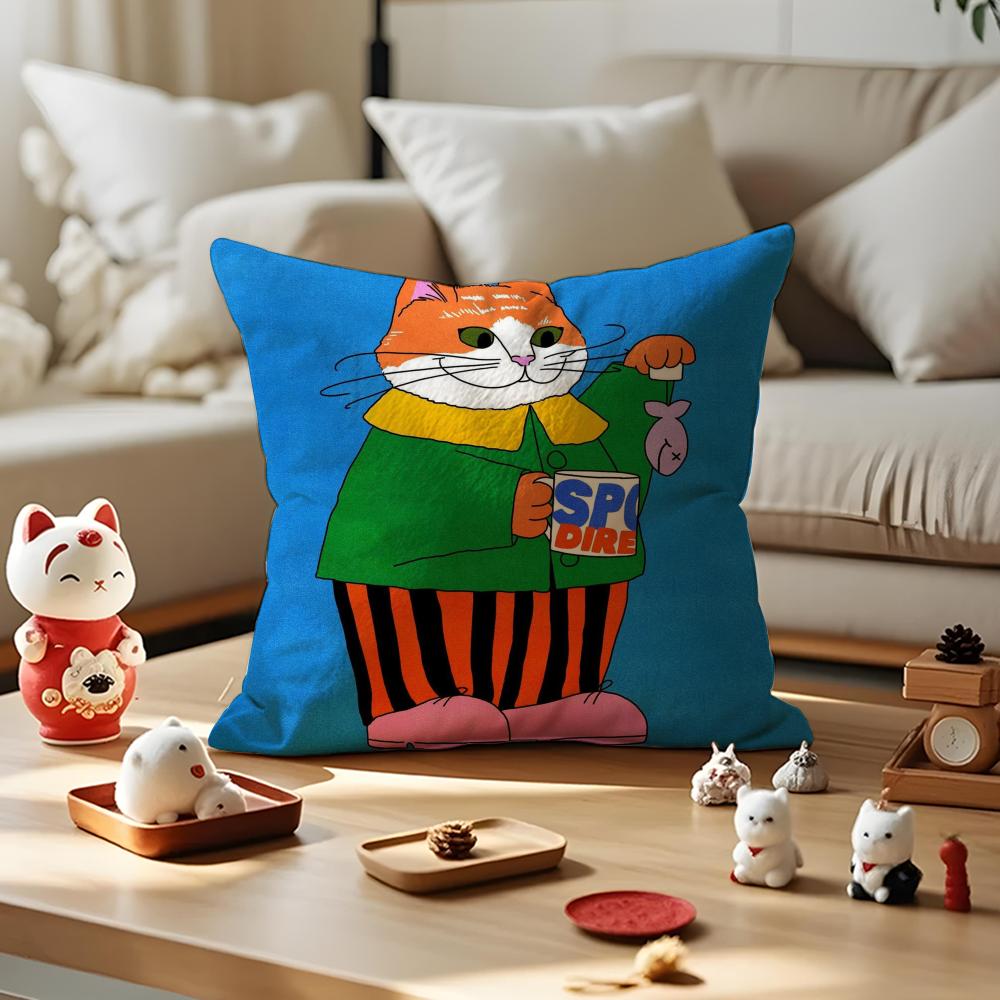 Cute Retro Illustration Cushion Cover Anti-dustmite Pillowcase Invisible Zipper Silky Short Plush Sofa Cushion Cover